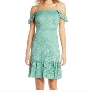 Green Lace Cold Shoulder Dress
